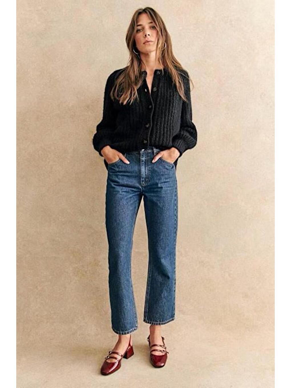 Siyah Bisiklet Yaka Selanik Örgü Düğmeli Kadın Hırka Mg2487-2