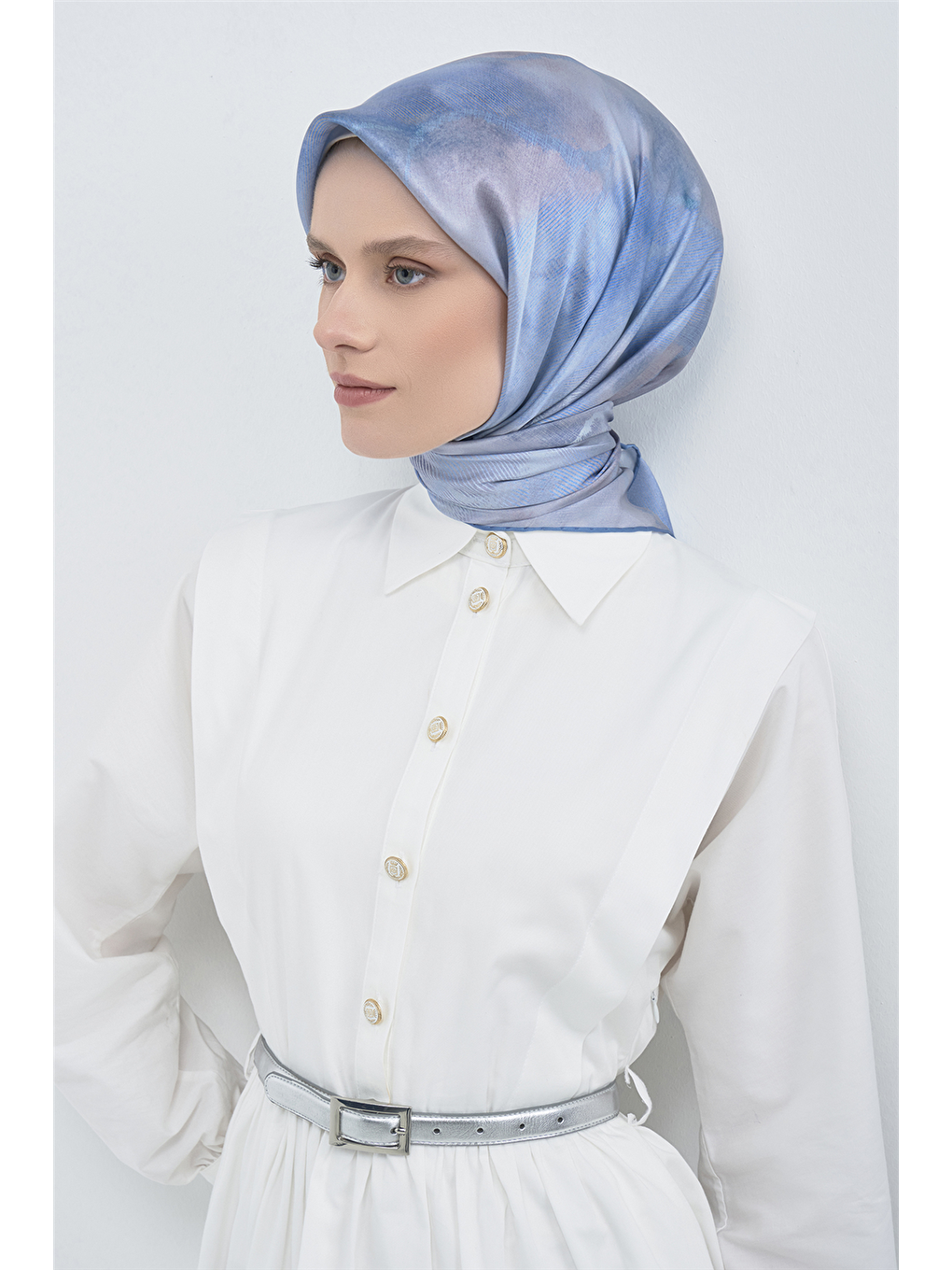 Mavi Saf İpek Twill Eşarp 9501D 04-1