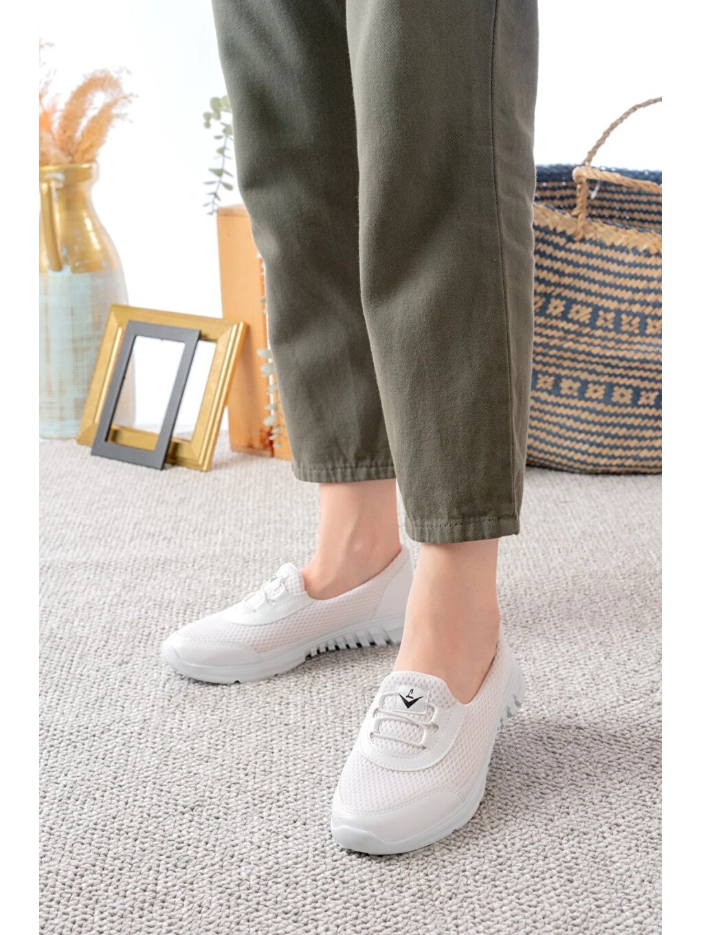 Beyaz Unisex Bağcıksız Rahat Esnek Günlük Sneaker Spor Ayakkabı-1