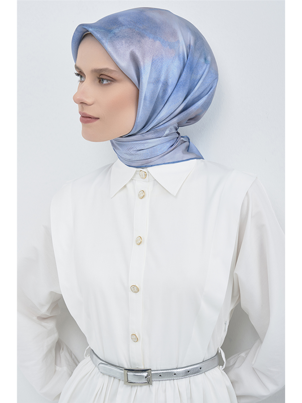 Mavi Saf İpek Twill Eşarp 9501D 04-2