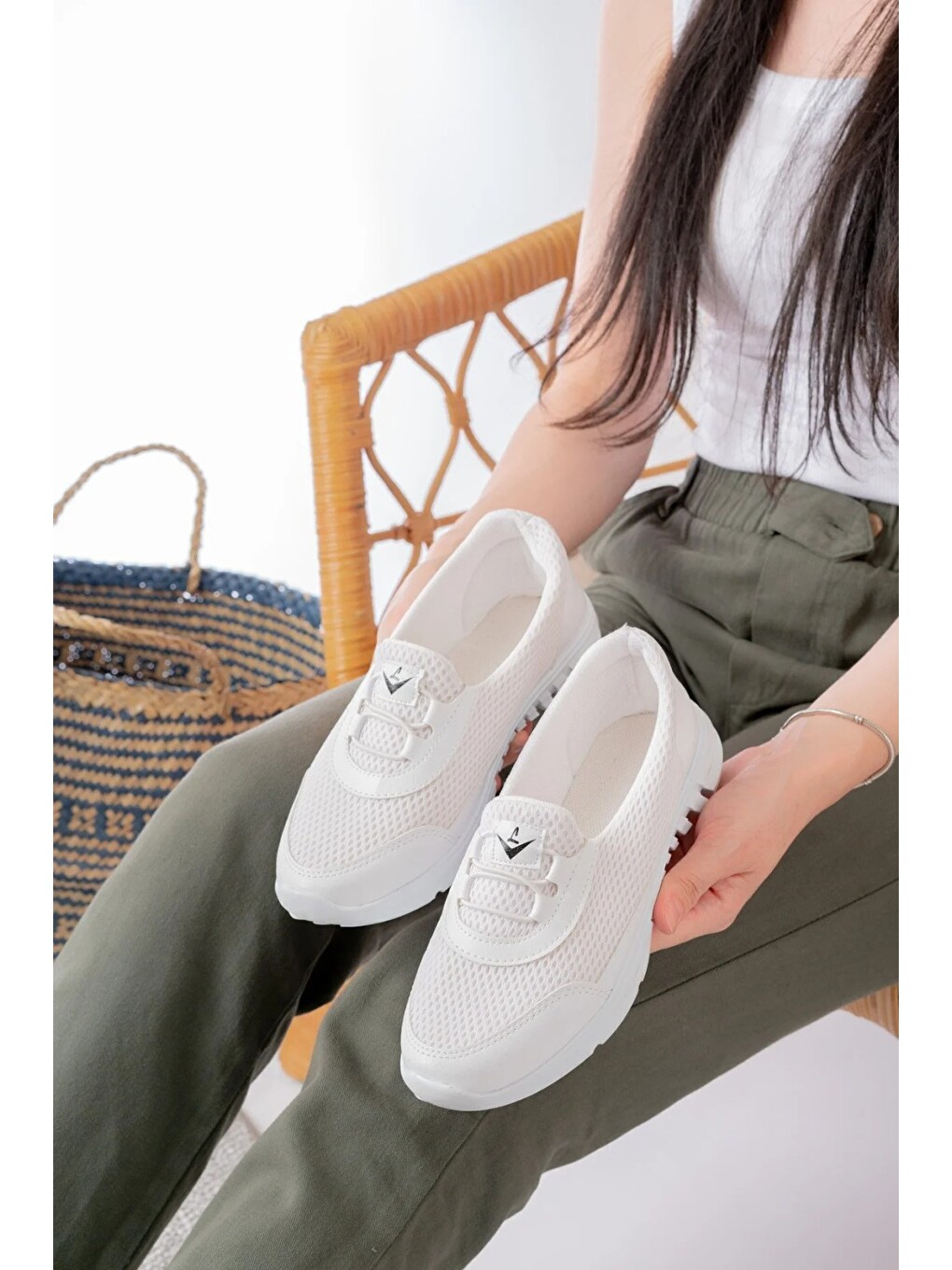 Beyaz Unisex Bağcıksız Rahat Esnek Günlük Sneaker Spor Ayakkabı-2