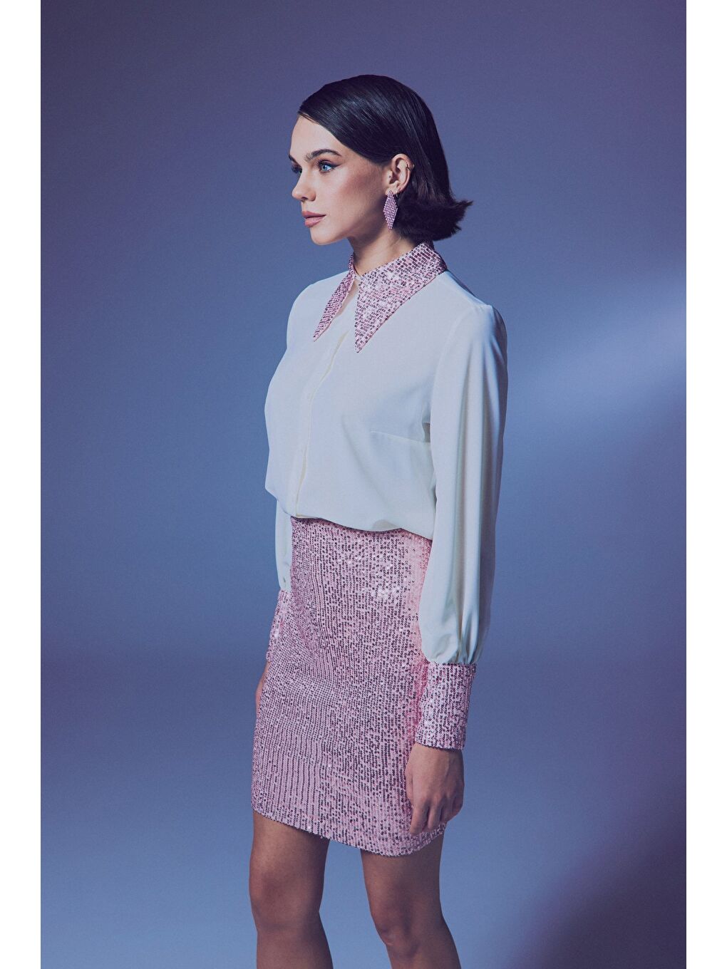 Lila Payet Detaylı Gömlek - Ekru-Pudra