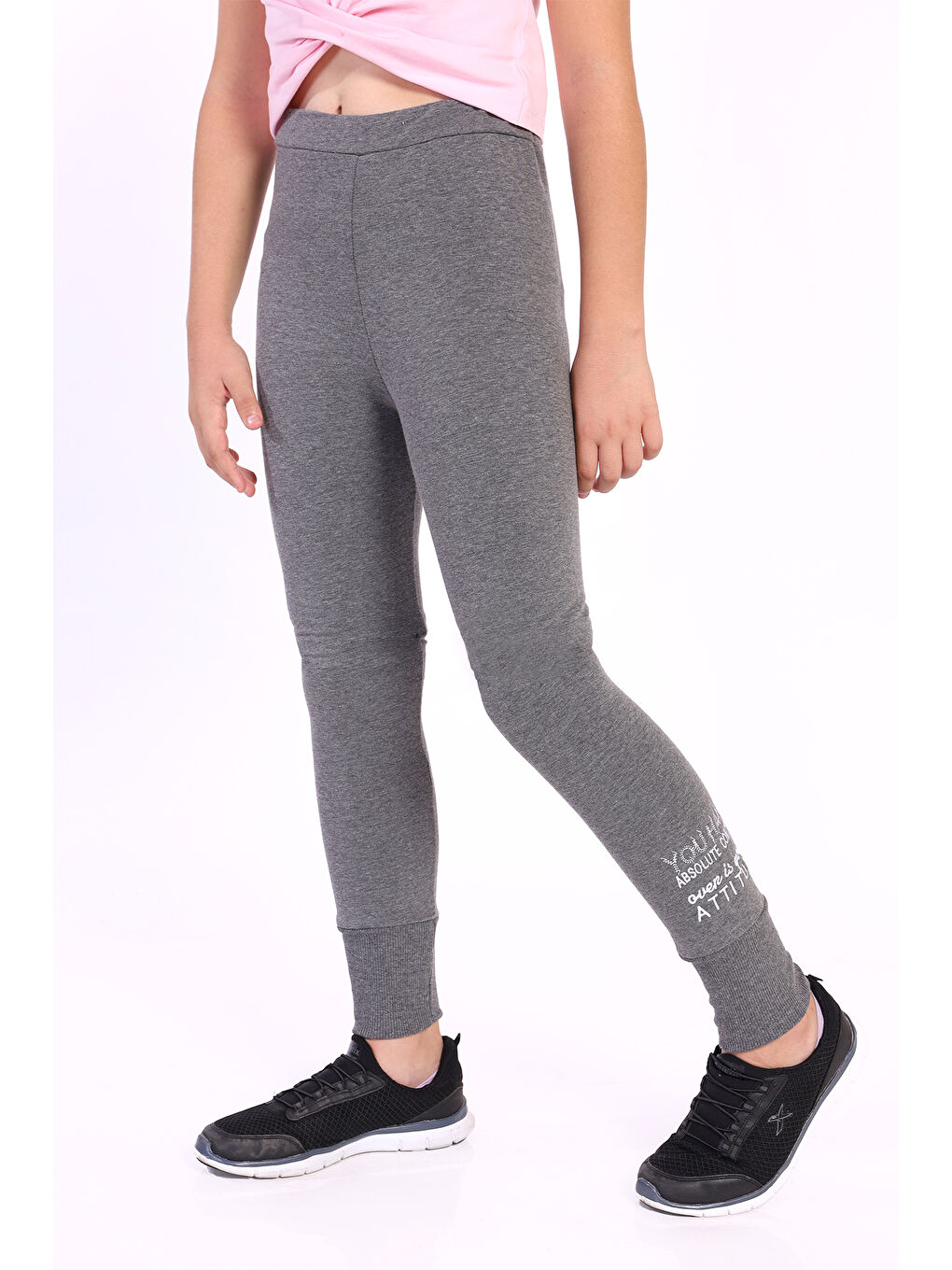 Antrasit Kız Çocuk Nakışlı Tayt