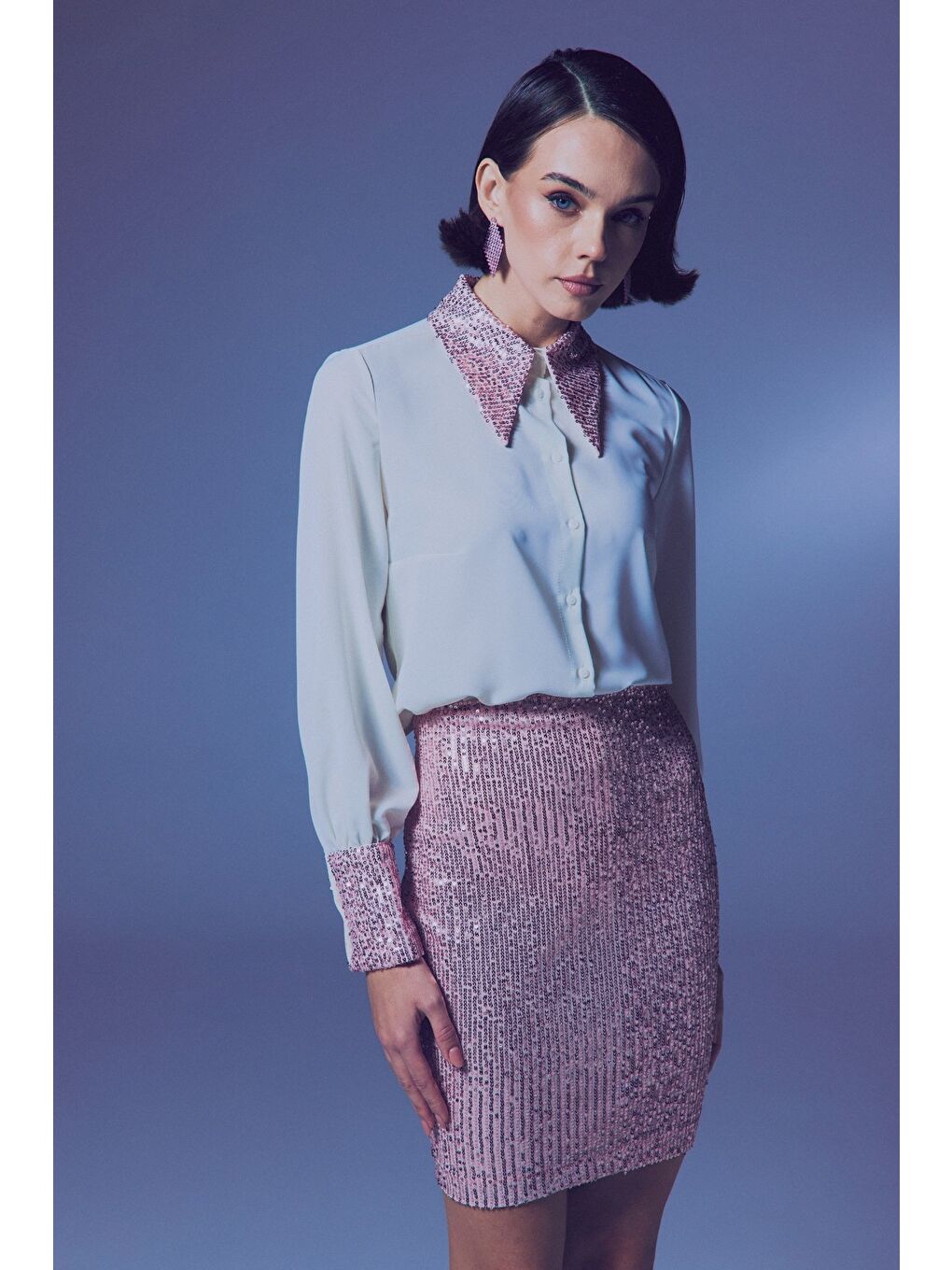 Lila Payet Detaylı Gömlek - Ekru-Pudra-1