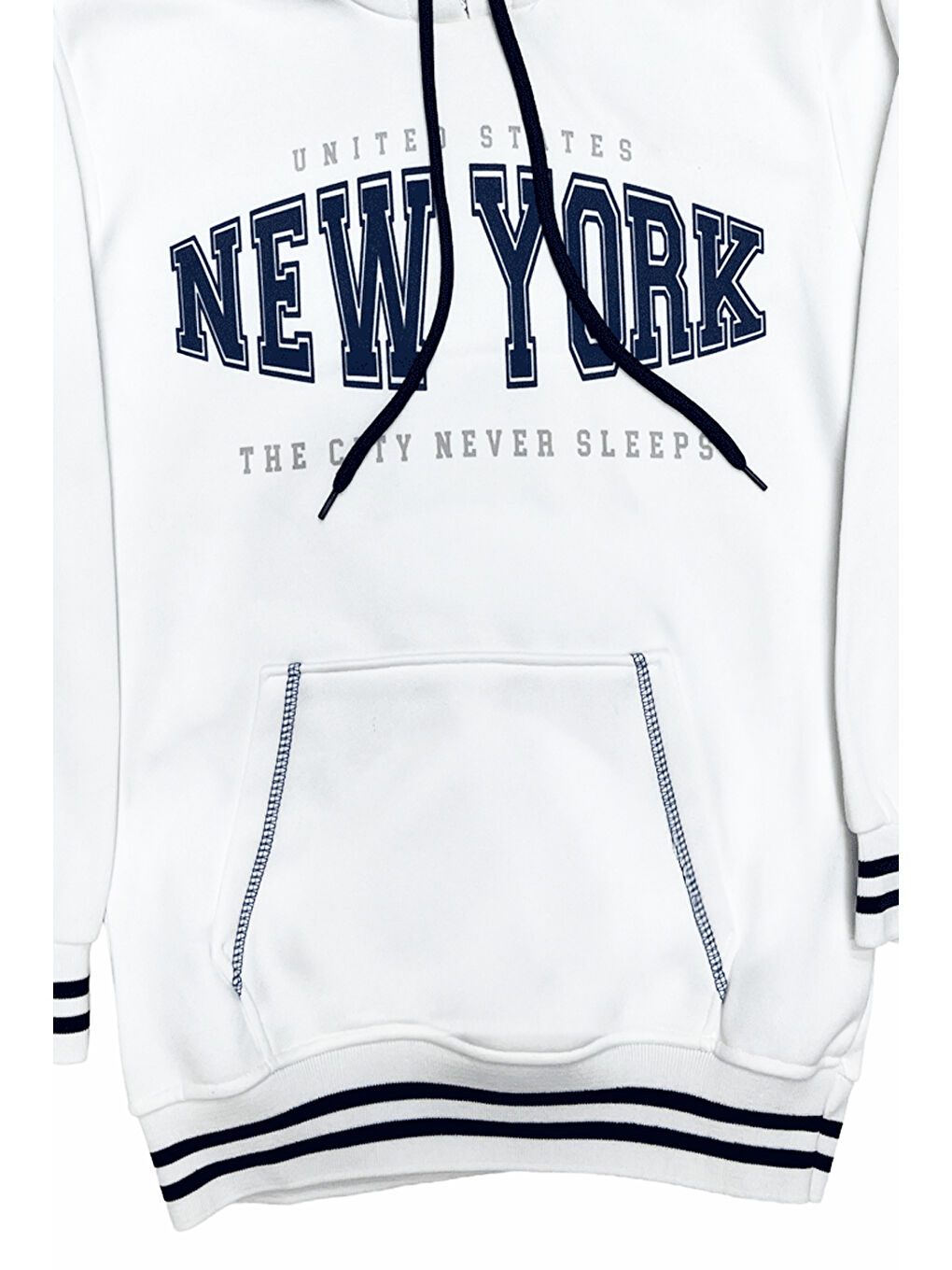 Beyaz Kız Çocuk 3 İplik Kapüşonlu Kanguru Cepli Sweatshirt 12335-1