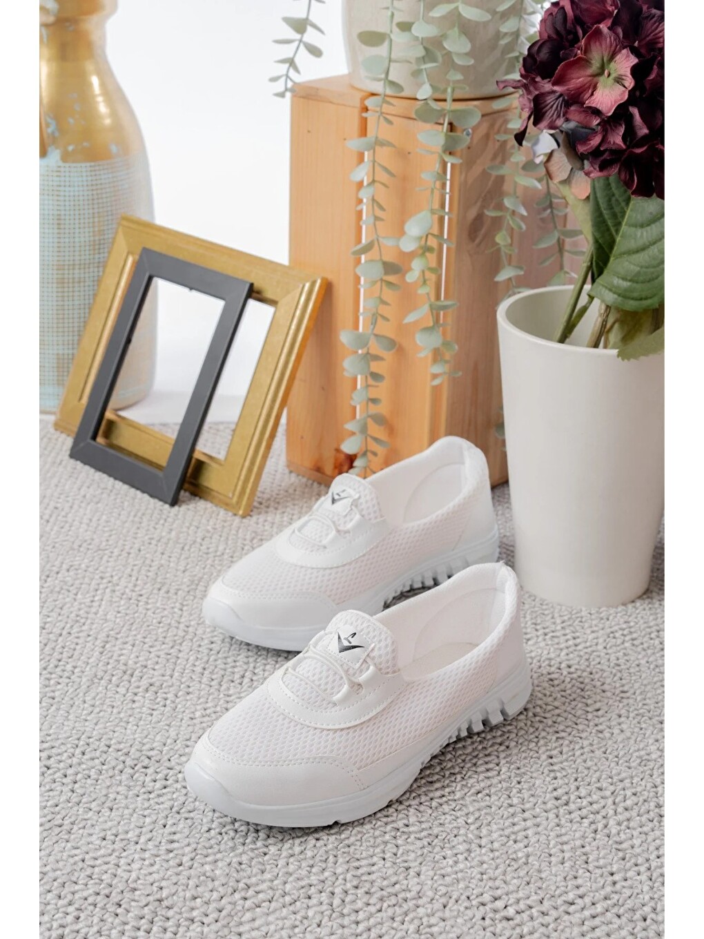 Beyaz Unisex Bağcıksız Rahat Esnek Günlük Sneaker Spor Ayakkabı-3