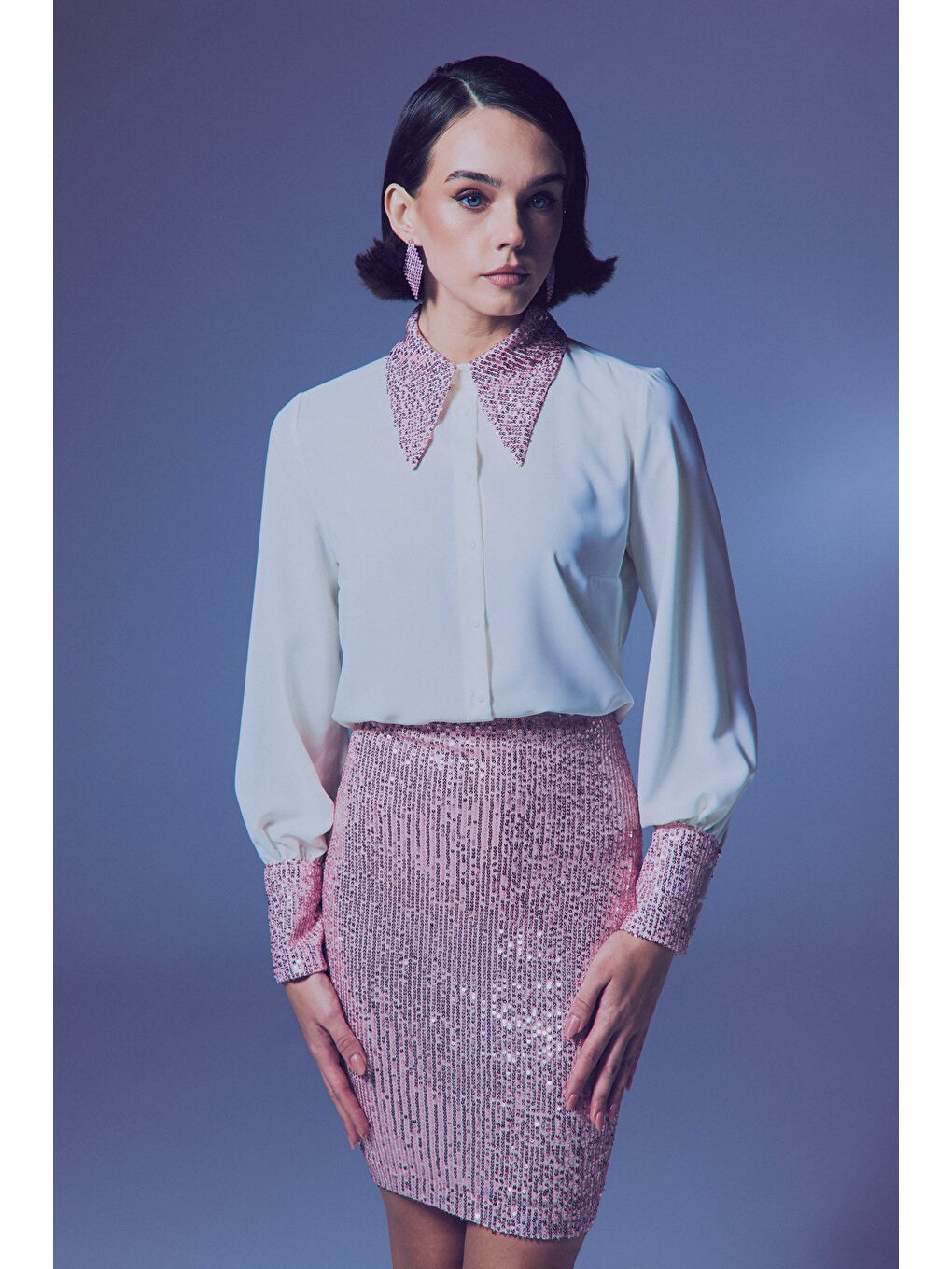 Lila Payet Detaylı Gömlek - Ekru-Pudra-4