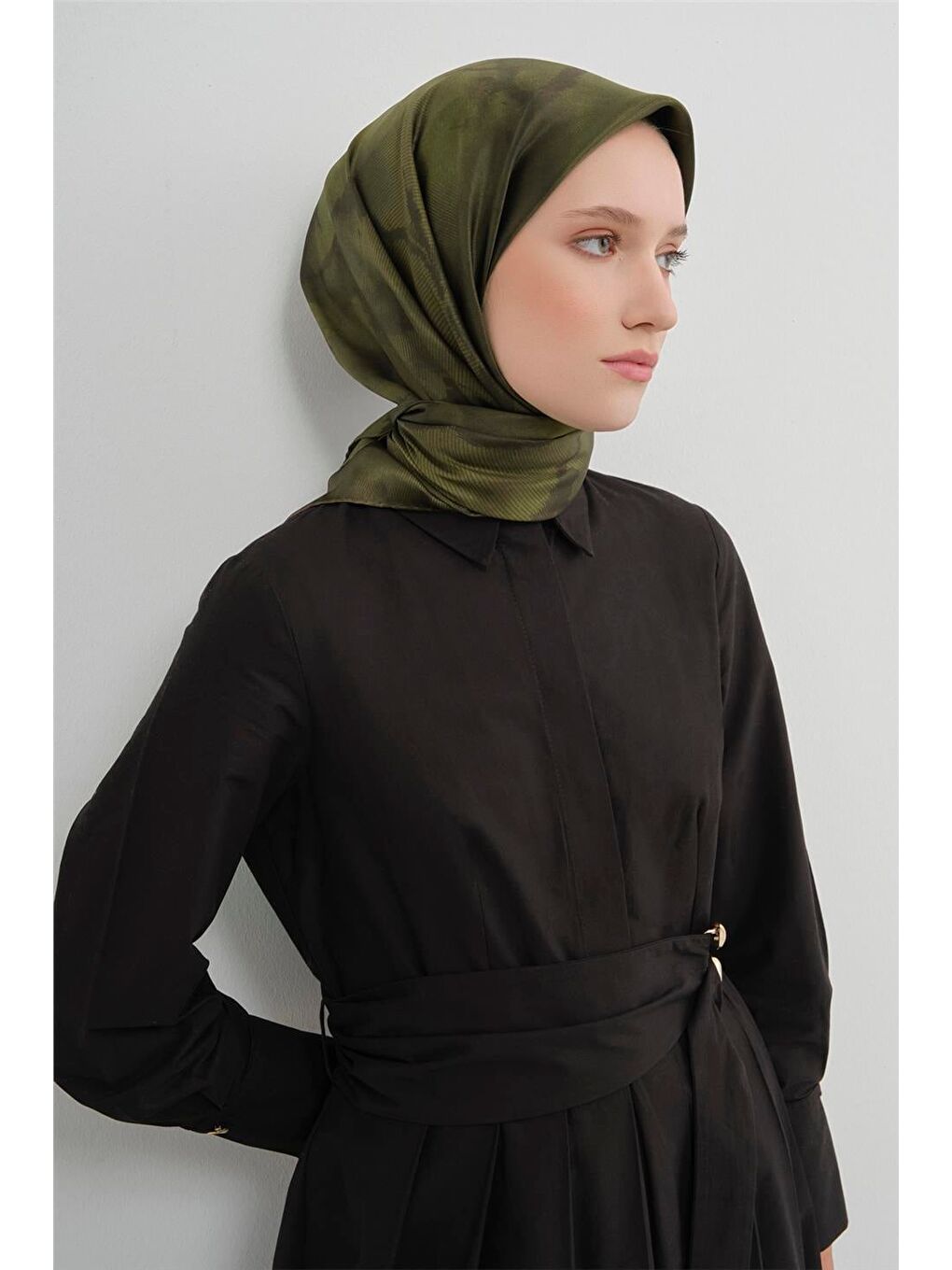 Haki Saf İpek Twill Eşarp 9501D 57