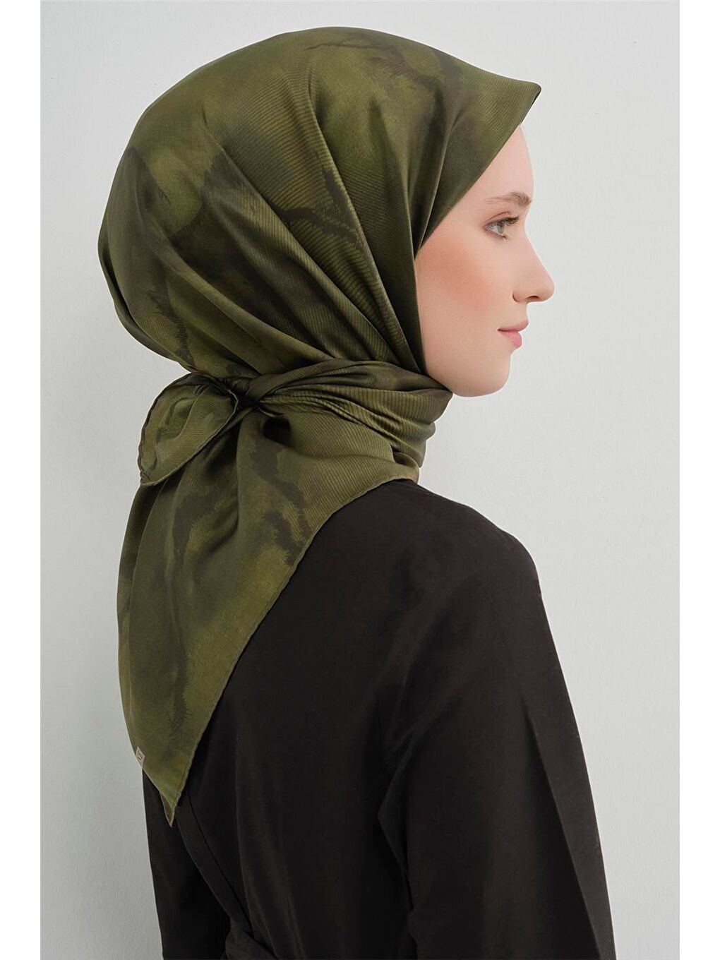 Haki Saf İpek Twill Eşarp 9501D 57-1