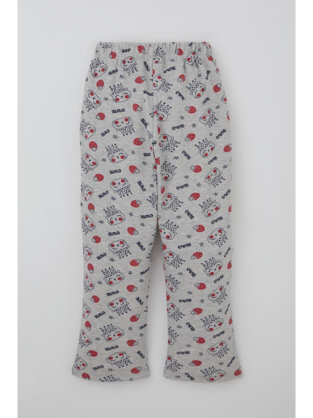 Kız Çocuk Pijama Takımı Kraliçe Kedicik & Çilek Desenli Açık Gri Melanj (7-11 Yaş)-4