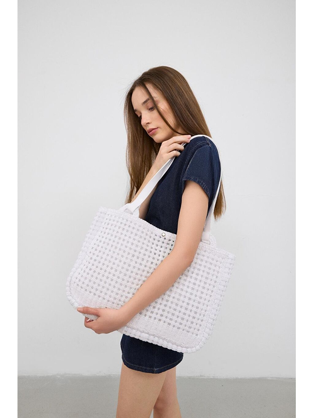 Fabri Big Size Makrome Omuz Çantası Beyaz-1