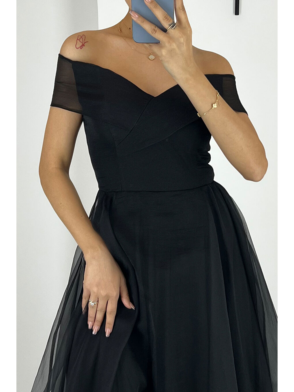 Kadın Siyah Kayık Yaka Uzun Söz Nişan Nikah Abiye Elbise-3