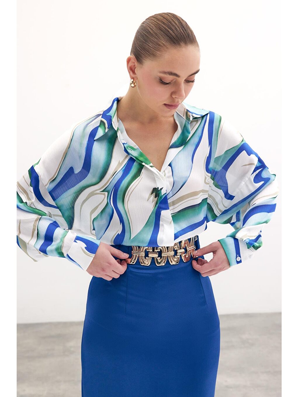 Renkli Salaş Gömlek - Sax Mavi-1