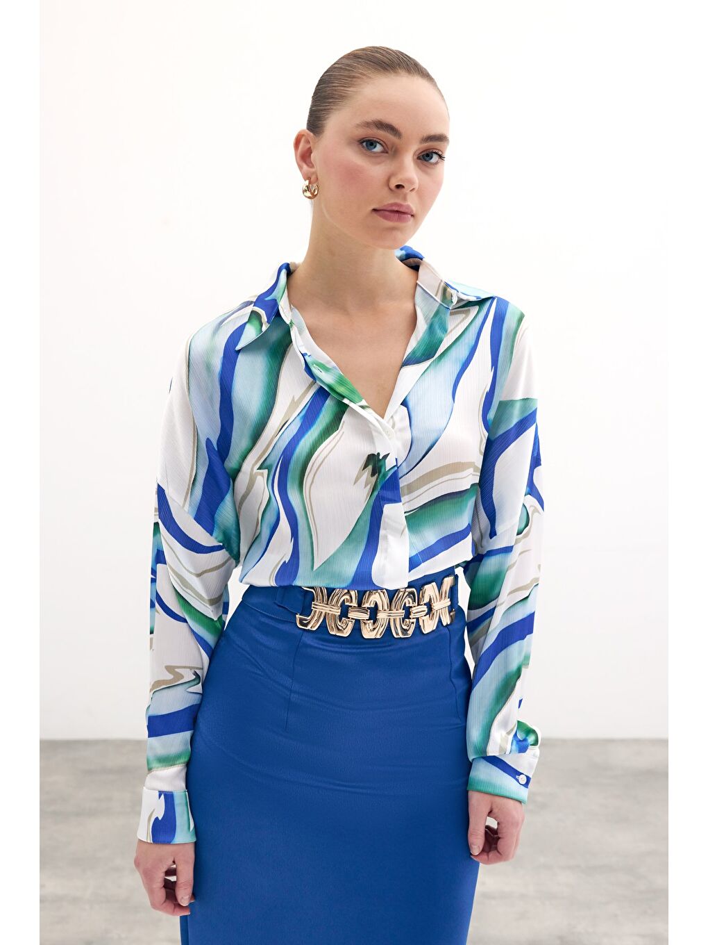 Renkli Salaş Gömlek - Sax Mavi-2