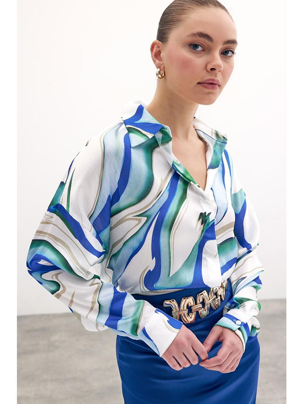 Renkli Salaş Gömlek - Sax Mavi-3