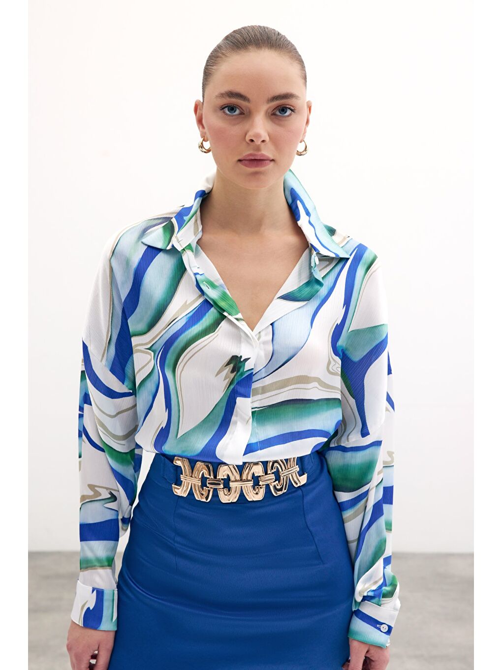 Renkli Salaş Gömlek - Sax Mavi-4