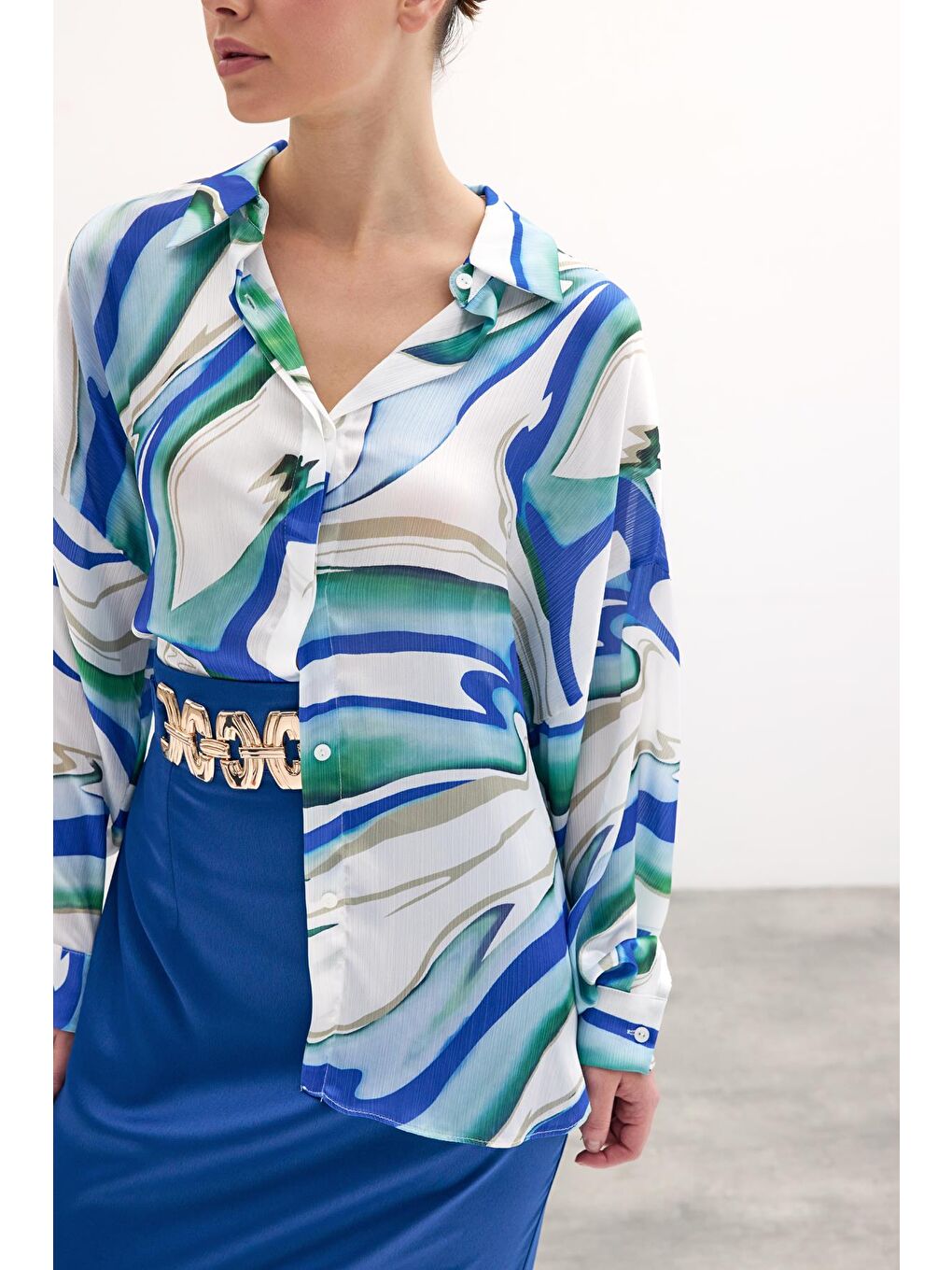 Renkli Salaş Gömlek - Sax Mavi-5