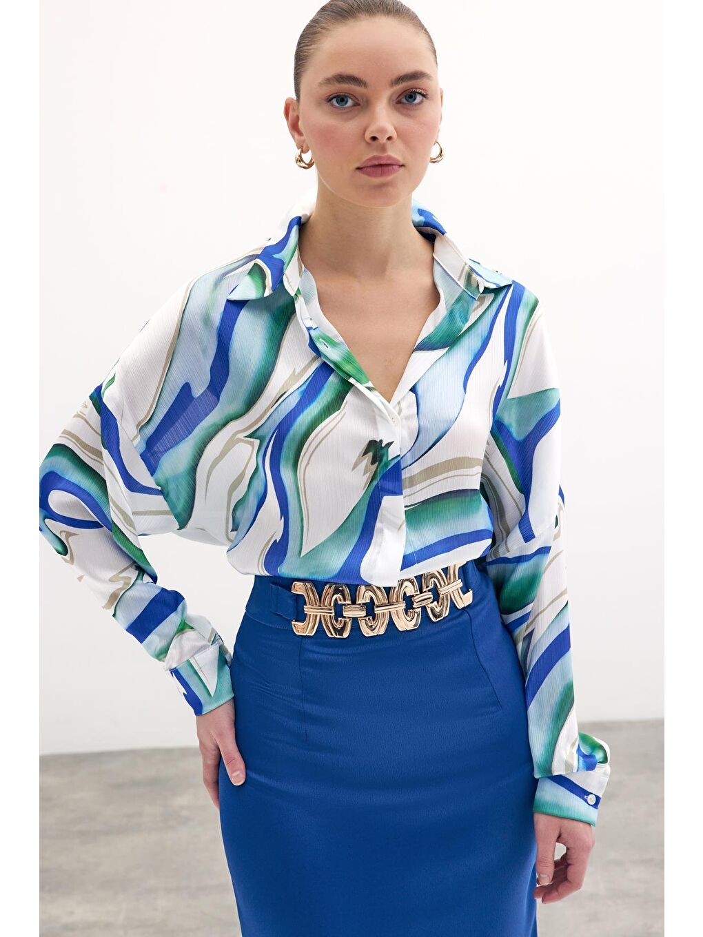 Renkli Salaş Gömlek - Sax Mavi-6