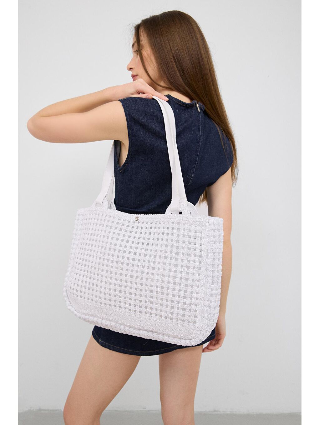 Fabri Big Size Makrome Omuz Çantası Beyaz-2