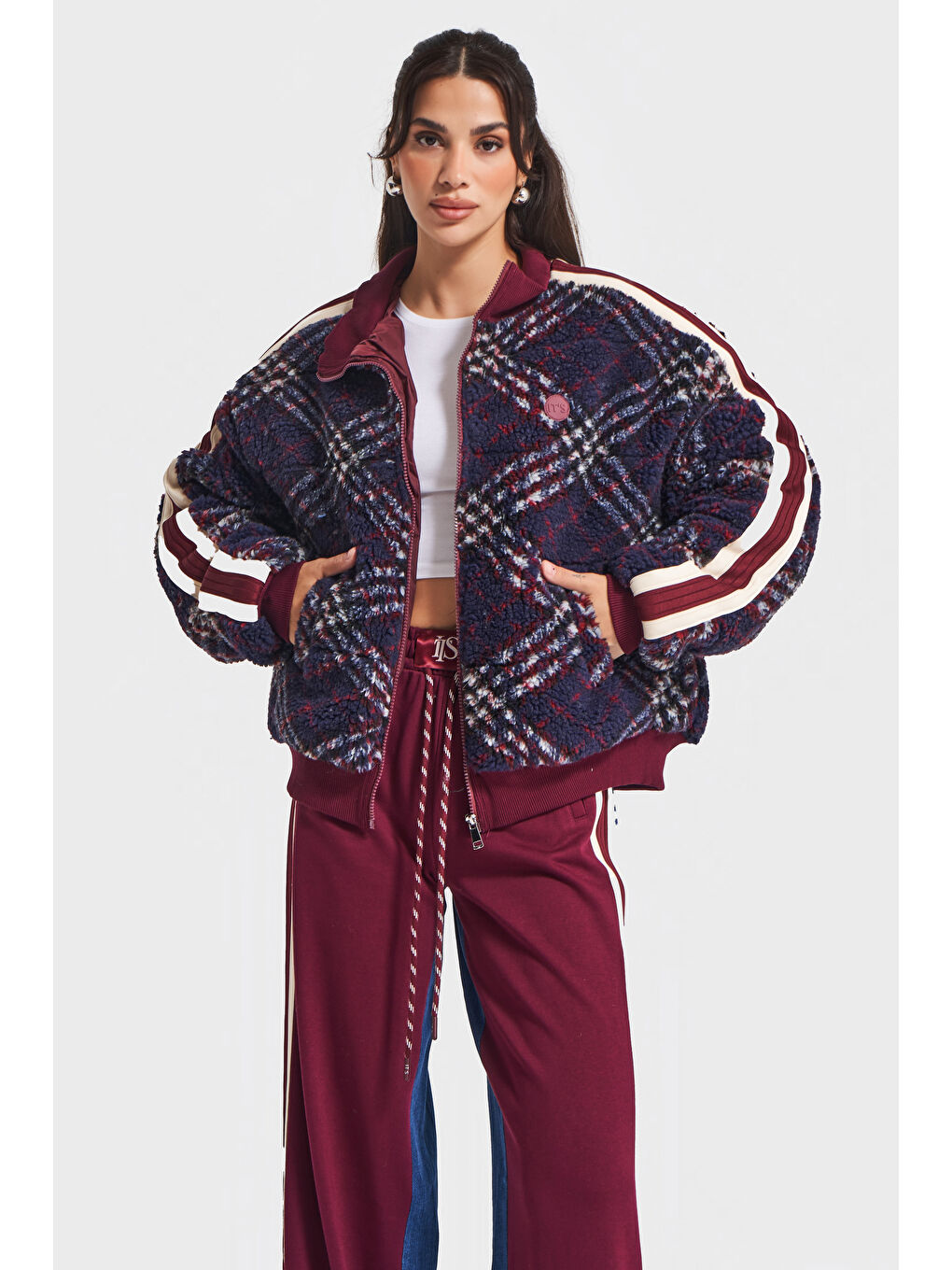 Kadın Jean Bordo Renk w5-35 Mont Pantolon 2'li Kombin Tasarım Takım-2