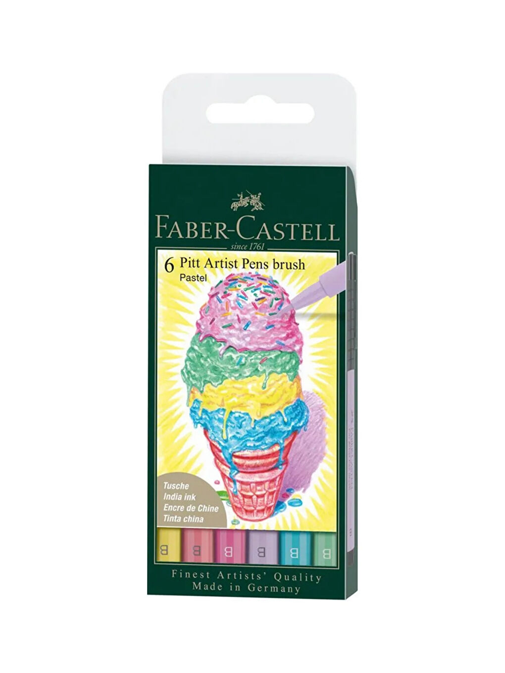 Pitt Çizim Kalemi Fırça Uçlu 6'lı Pastel Renk Seti, Suya Dayanıklı Mürekkep