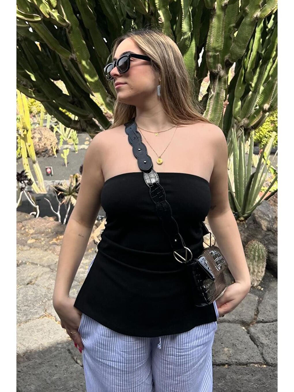 Siyah Büzgülü Streç Bandeau Top Mg2164