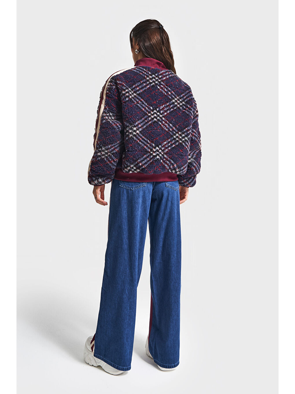 Kadın Jean Bordo Renk w5-35 Mont Pantolon 2'li Kombin Tasarım Takım-4