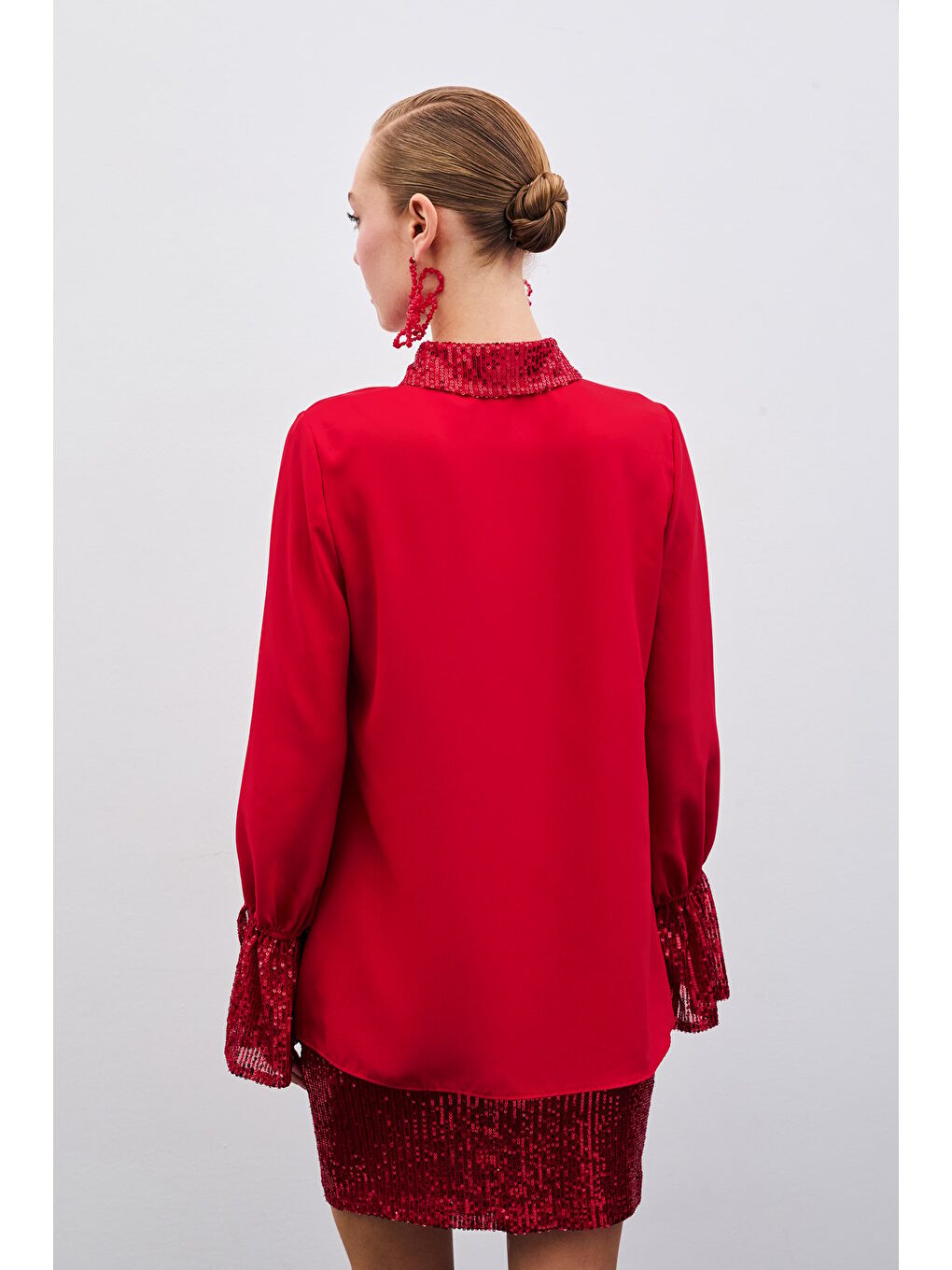 Payet Detaylı Gömlek - Kırmızı-7