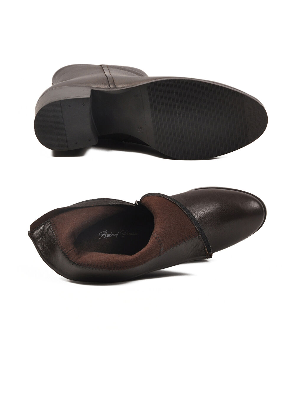 Kahverengi Kahve Hakiki Deri Fermuarlı Polarlı Kadın Bot 92162-1 Z-4