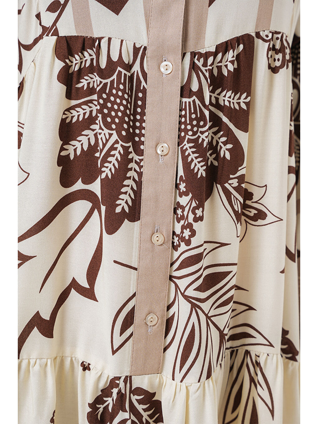 2423 Otantik Desenli Tesettür Elbise - H. Kahverengi-4