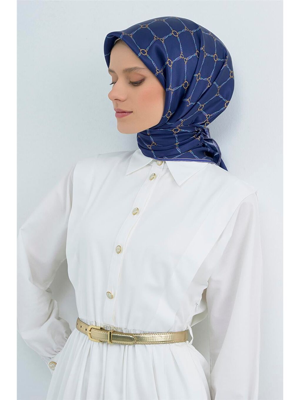 İndigo Saf İpek Twill Eşarp 9538D 34-1