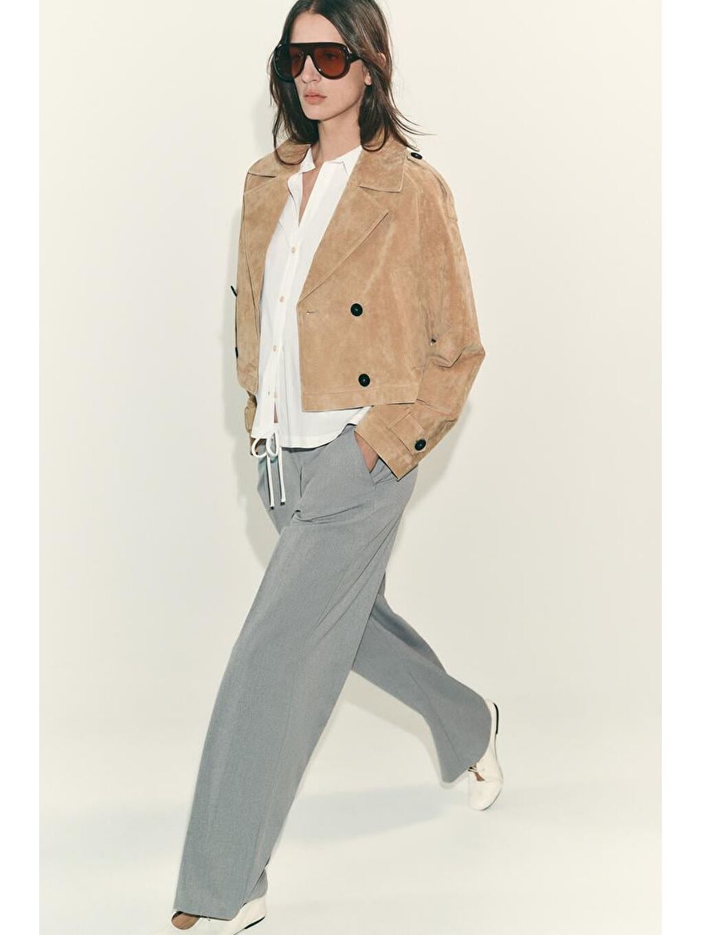 Gri Çift Bel Bantlı Wide Leg Kadın Pantolon Mg2551-3