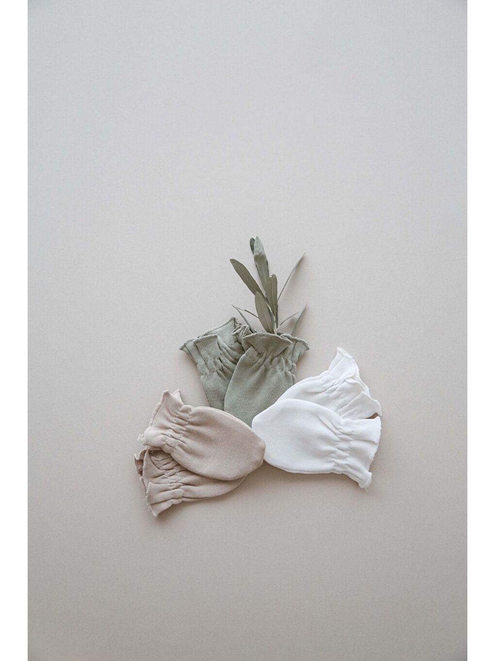 Karışık 3lü Haki-krem-vizon Rengi Yenidoğan Eldiven Set Model 3-1