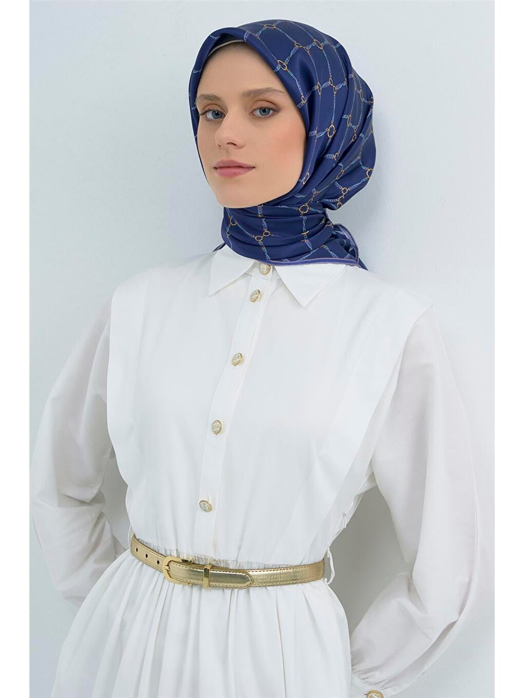 İndigo Saf İpek Twill Eşarp 9538D 34-2