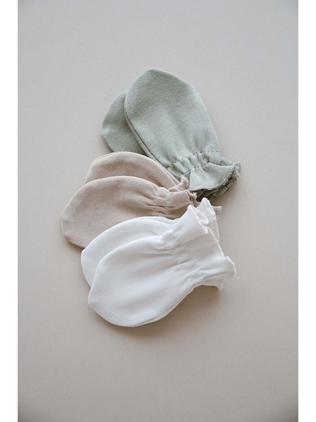 Karışık 3lü Haki-krem-vizon Rengi Yenidoğan Eldiven Set Model 3-2