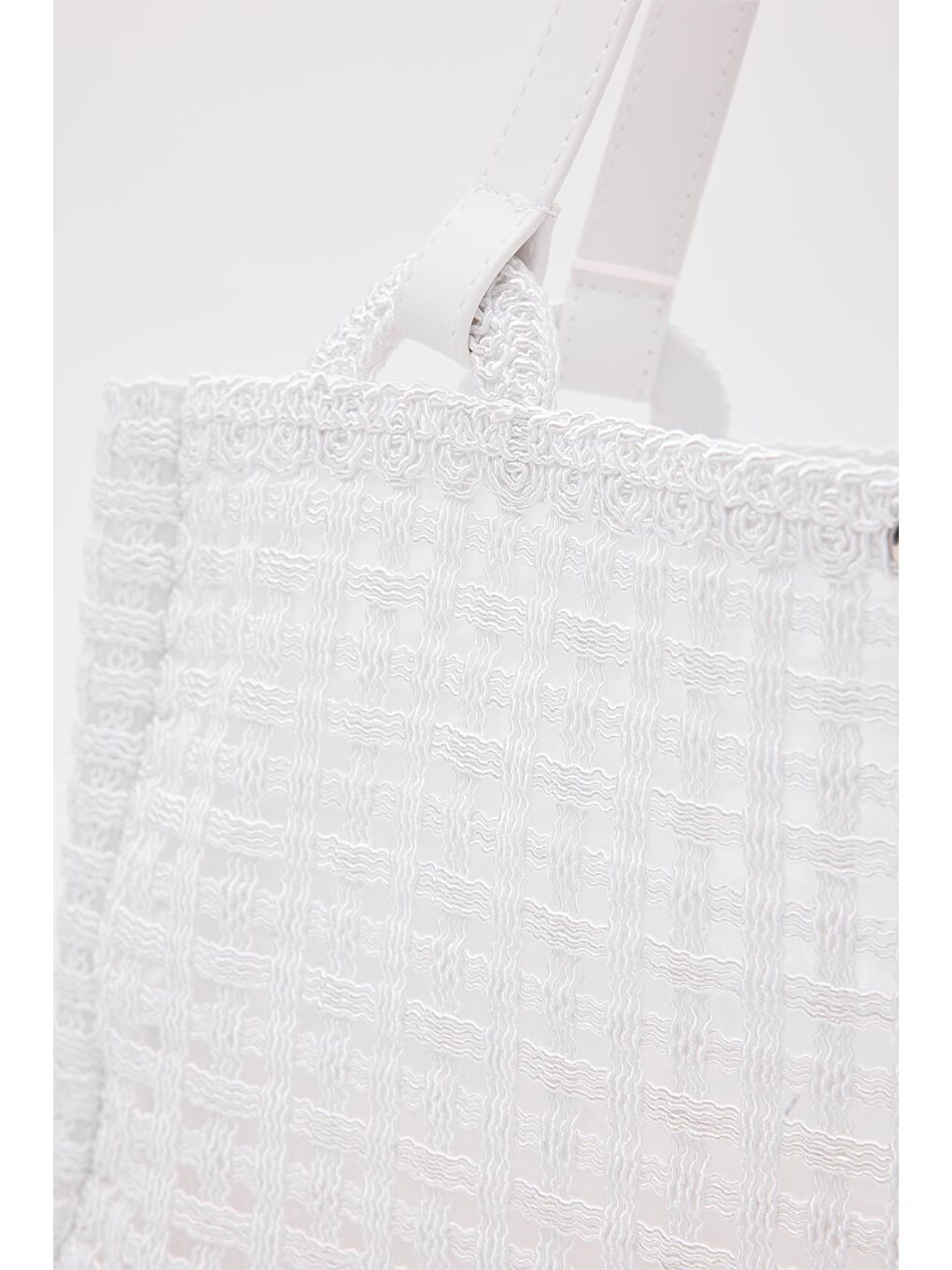 Fabri Big Size Makrome Omuz Çantası Beyaz-6