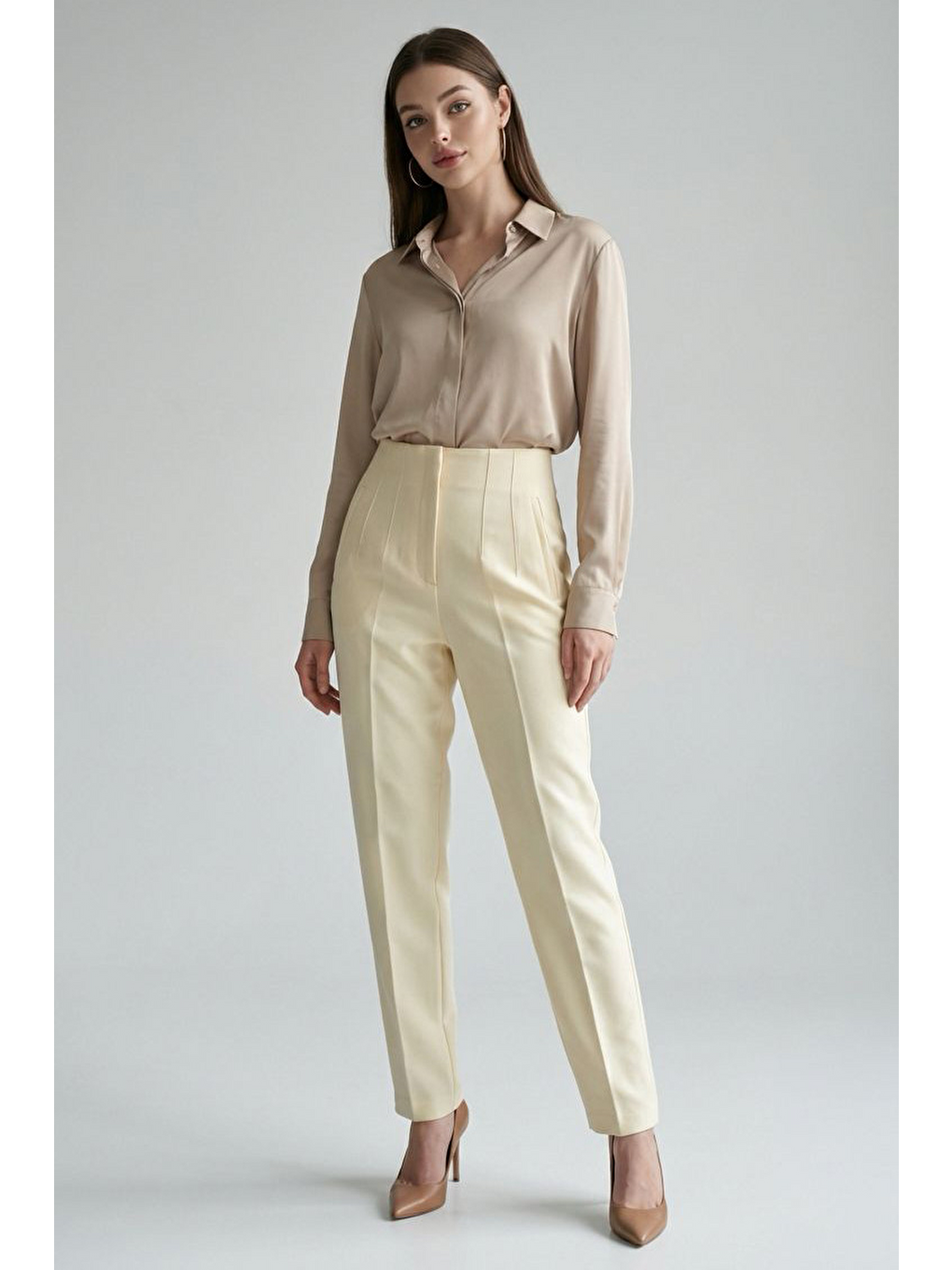 Sarı Önü Biyeli Yüksek Bel Kadın Pantolon Mg2425