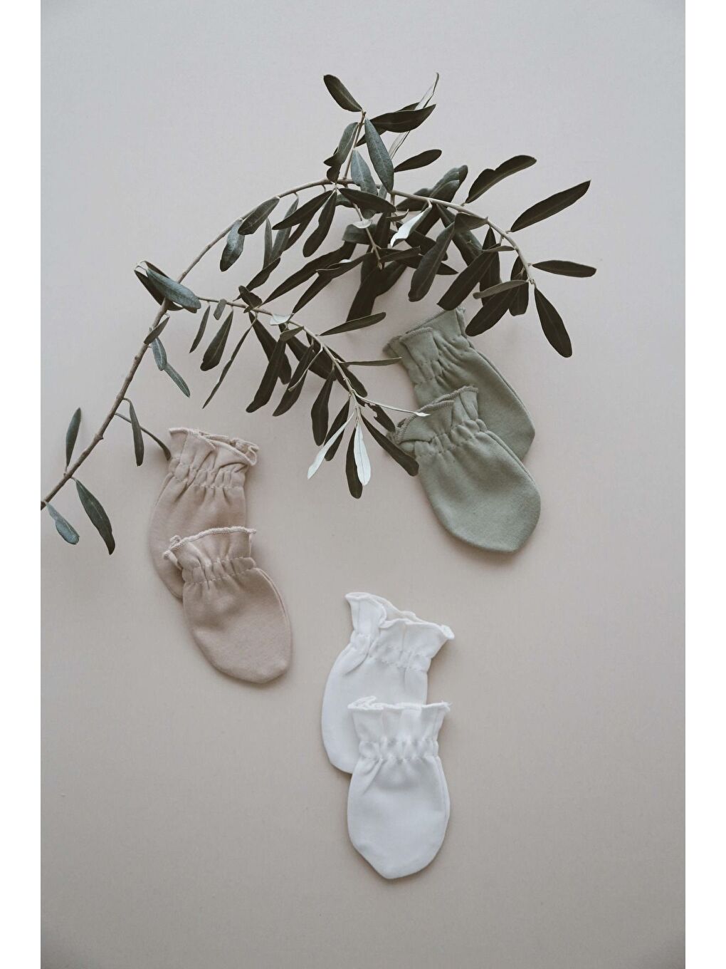 Karışık 3lü Haki-krem-vizon Rengi Yenidoğan Eldiven Set Model 3-5