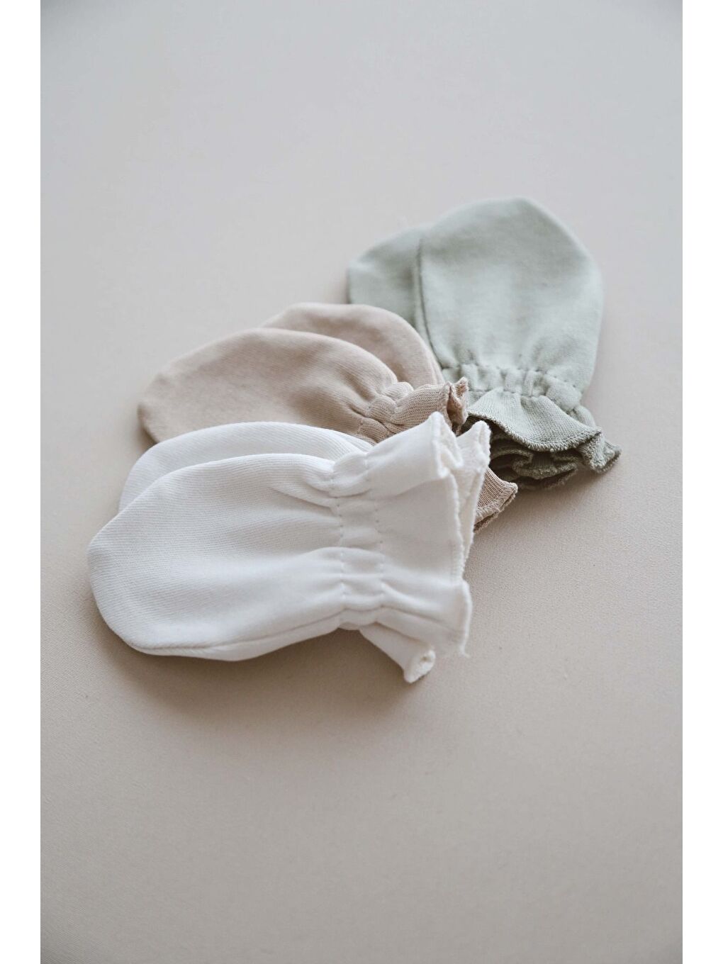 Karışık 3lü Haki-krem-vizon Rengi Yenidoğan Eldiven Set Model 3-6