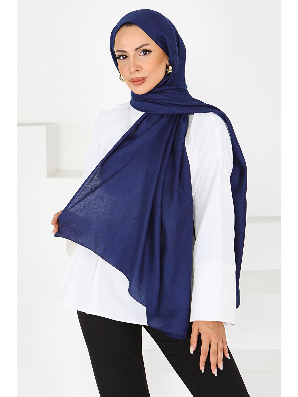 Etnik Monagram Şal Lacivert - 27592