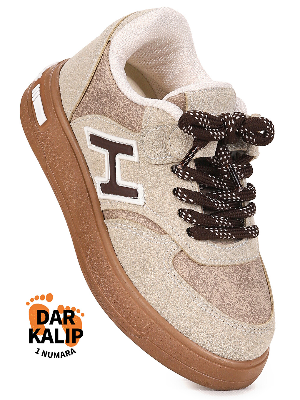 Bej Lacer Cırtlı Bağcıklı Erkek Çocuk Spor Ayakkabı