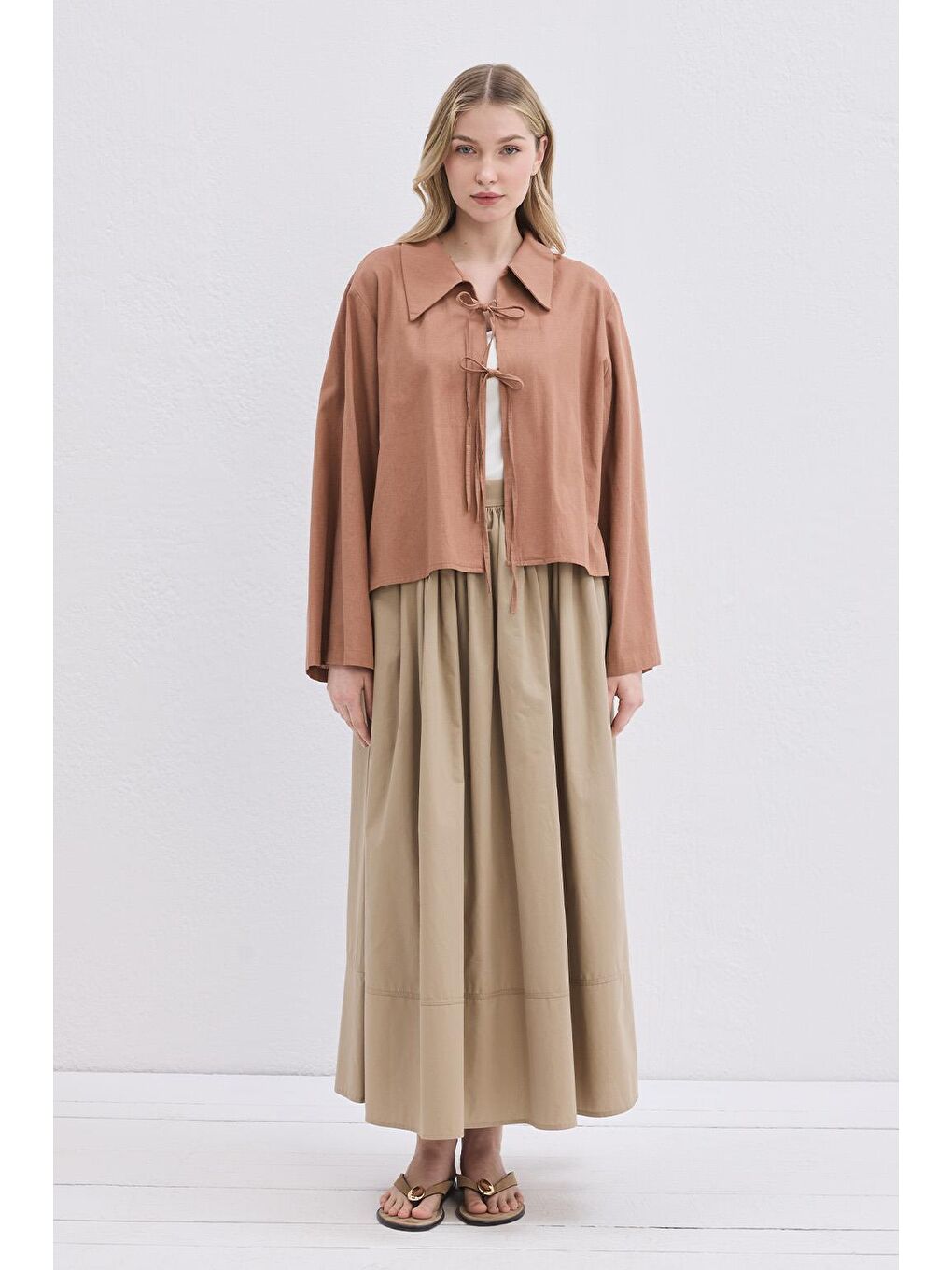 Pembe İsabel Yakalı Bağlamalı Gömlek Marshala-1