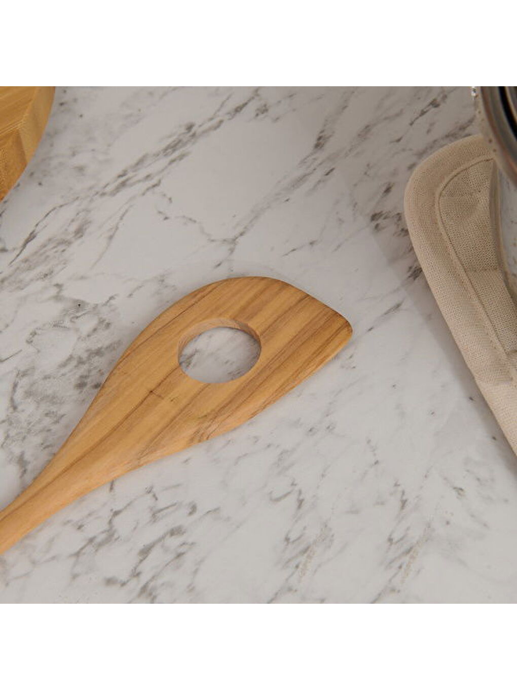 Zeytin Ağacı Büyük Delikli Spatula - Açık Kahverengi - 30 cm-2