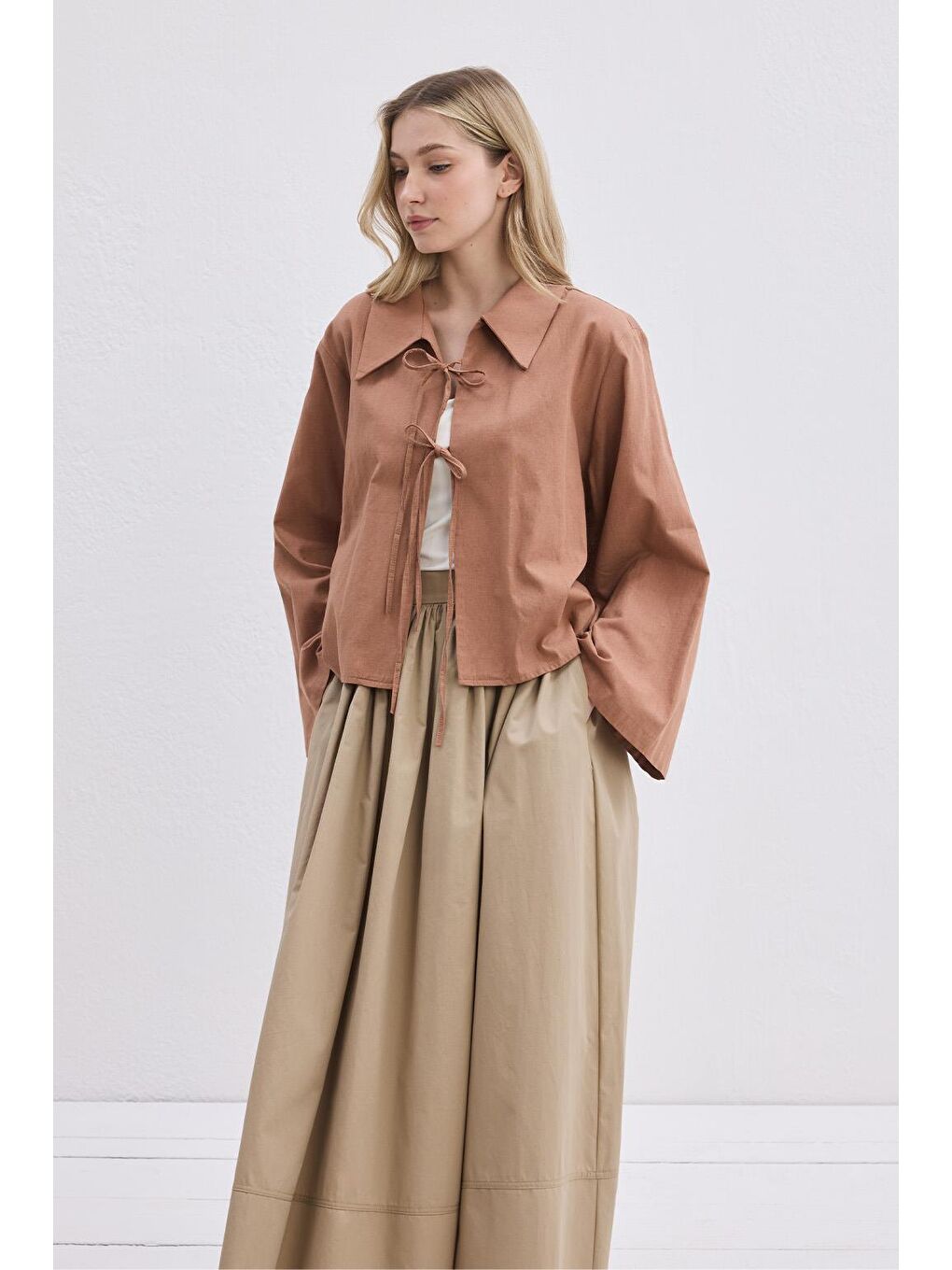 Pembe İsabel Yakalı Bağlamalı Gömlek Marshala-2