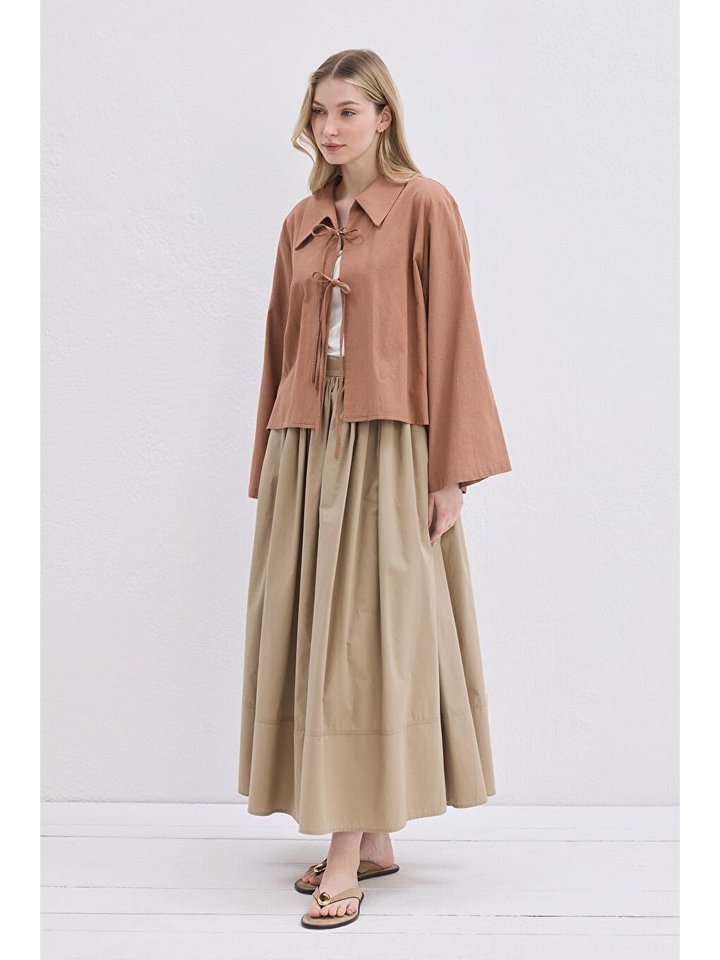 Pembe İsabel Yakalı Bağlamalı Gömlek Marshala-3