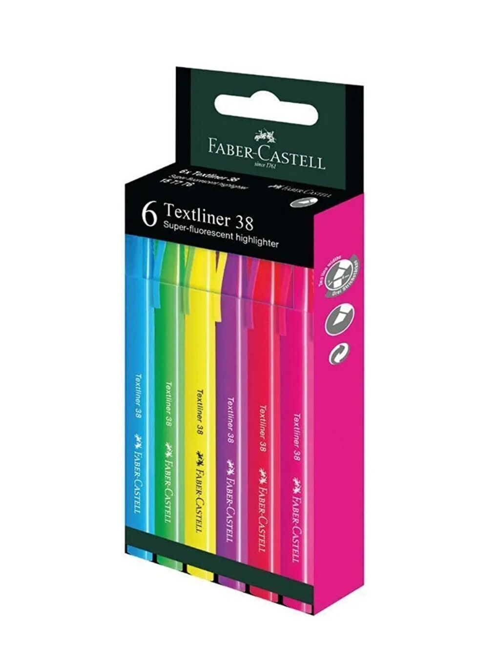 Fosforlu Kalem 38 Neon 6'lı Set,Canlı Renkler, Su Bazlı Mürekkep, Ergonomik Tasarım-1