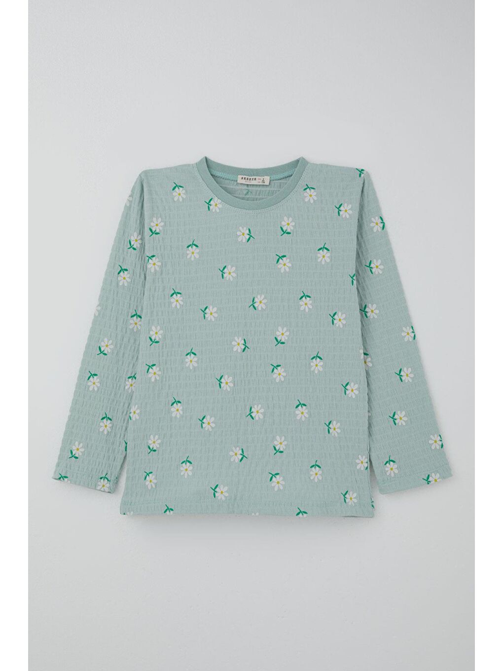 Turkuaz Kız Çocuk Pijama Takımı Papatya Desenli Su Yeşili (4-8 Yaş)-2