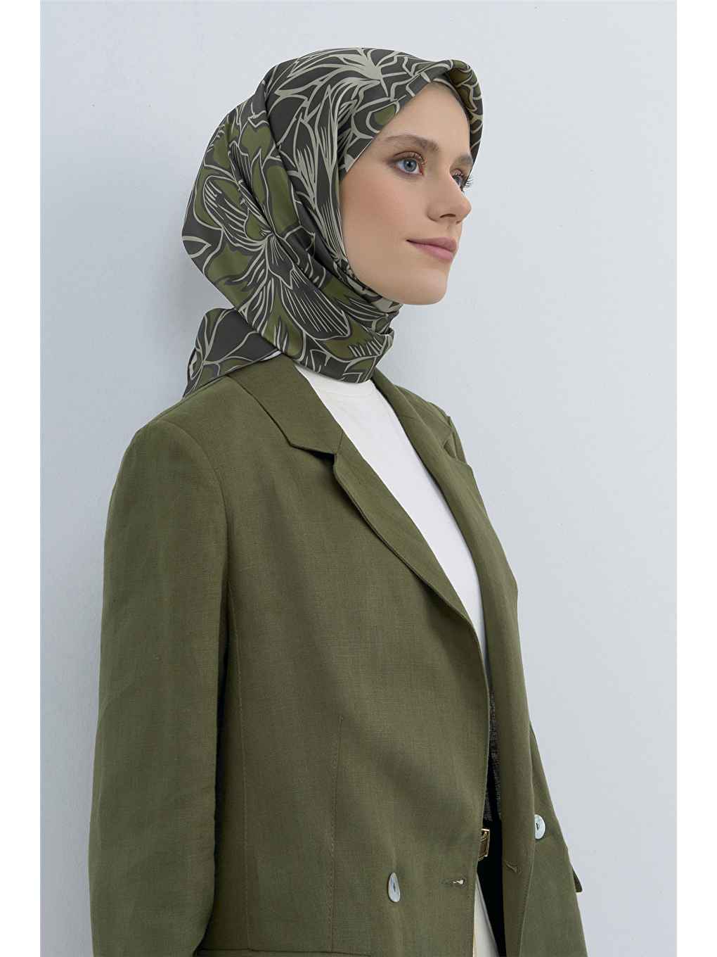 Haki Saf İpek Sura Eşarp 9539d 35