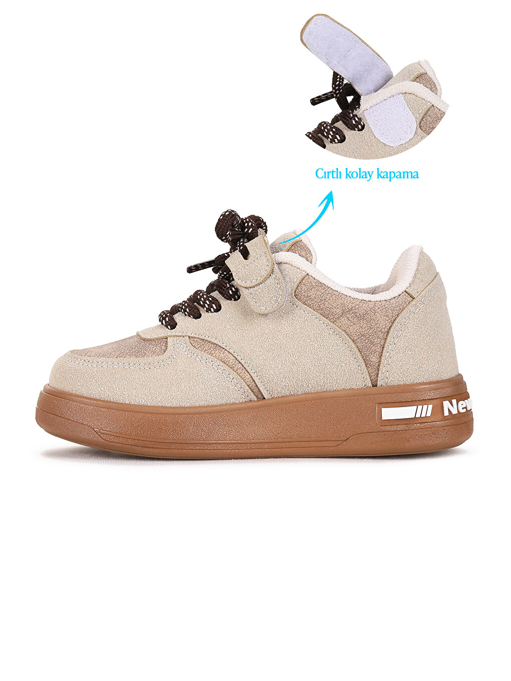 Bej Lacer Cırtlı Bağcıklı Erkek Çocuk Spor Ayakkabı-5
