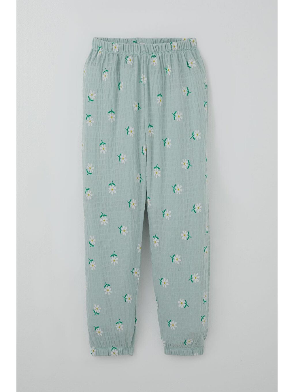Turkuaz Kız Çocuk Pijama Takımı Papatya Desenli Su Yeşili (4-8 Yaş)-3